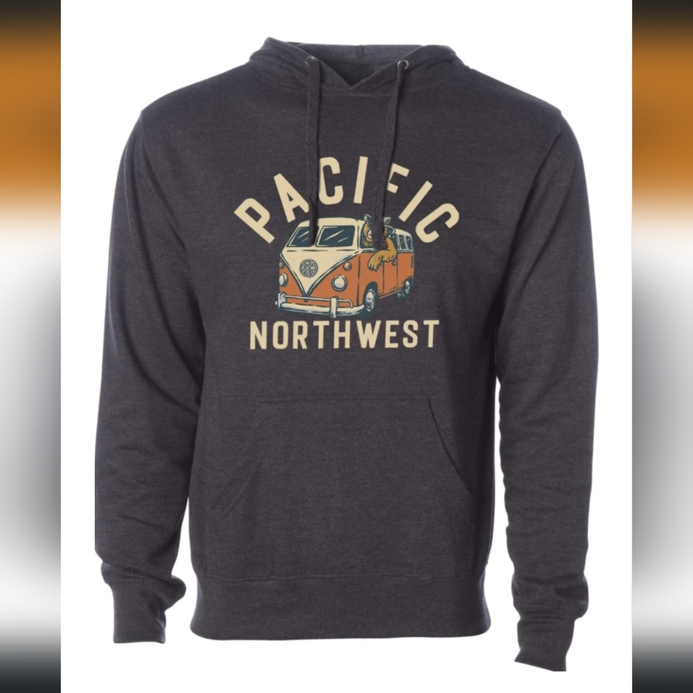 Bear Bus Charcoal Hoodie Pacific Northwest Vibes Kangaroo Pocket Large